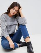 Qed London Chunky Knit Sweater With Frill Detail - Gray