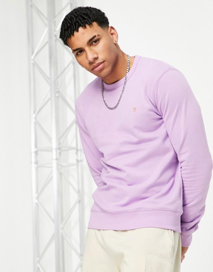Farah Tim Organic Cotton Crew Neck Sweatshirt In Purple