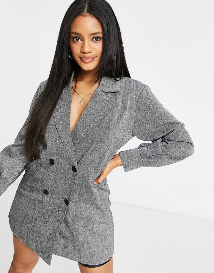 Parisian Double Breasted Blazer Dress In Gray-grey