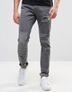 Pull & Bear Jeans In Slim Fit With Rips In Gray - Gray