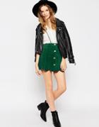 Asos Suede A Line Skirt With Button Through And Scalloped Hem - Forest Green $57.00