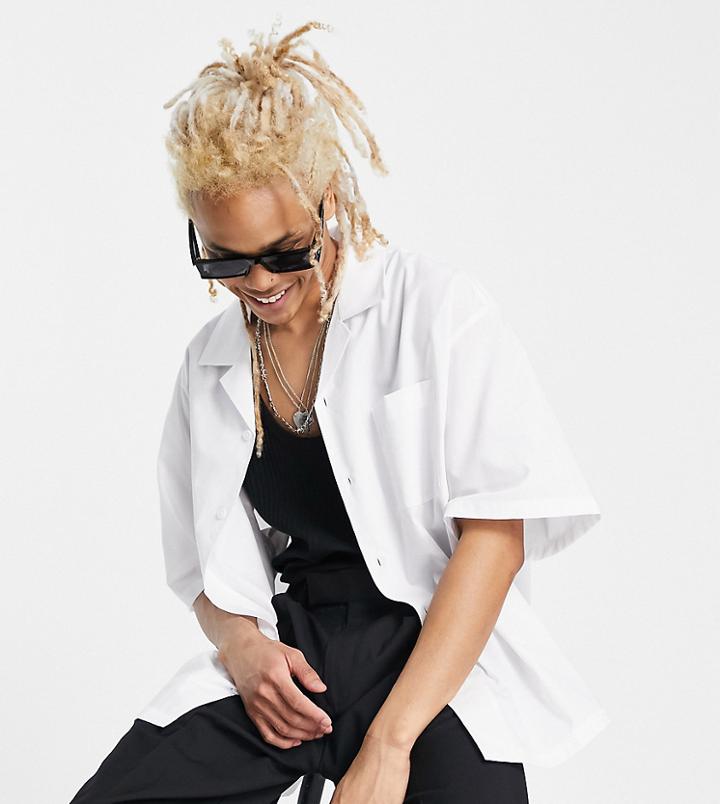 Collusion Boxy Revere Cotton Shirt In White