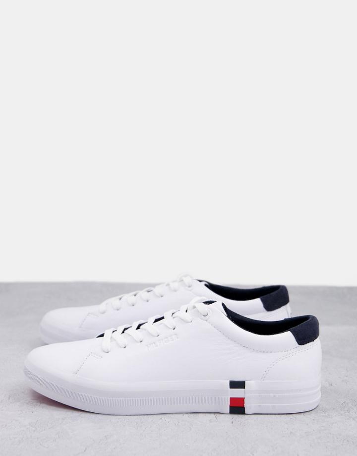 Tommy Hilfiger Premium Vulc Leather Sneakers With Small Side Flag In White