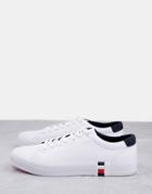 Tommy Hilfiger Premium Vulc Leather Sneakers With Small Side Flag In White