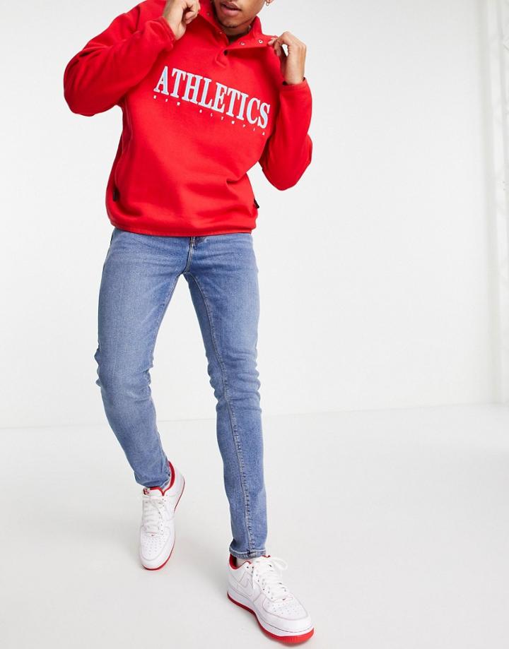 Asos Design Skinny Jeans In Vintage Mid Wash Blue-blues