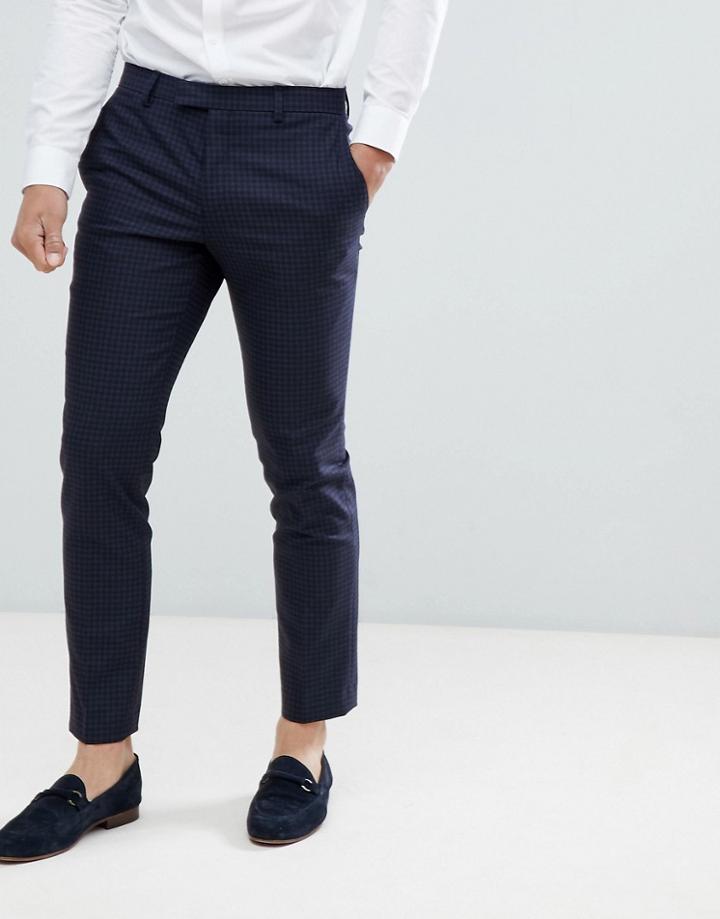 River Island Wedding Skinny Fit Suit Pants In Blue Check - Blue