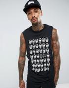 New Look Longline Sleeveless T-shirt In Black Skull Print - Black