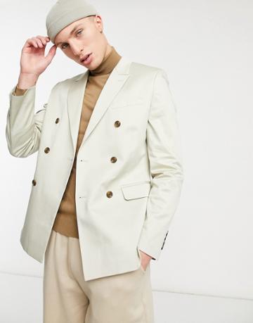 Asos Design Super Skinny Cotton Blazer In Stone-neutral