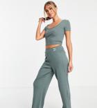 Puma Ribbed Wide Leg Pants In Deep Green