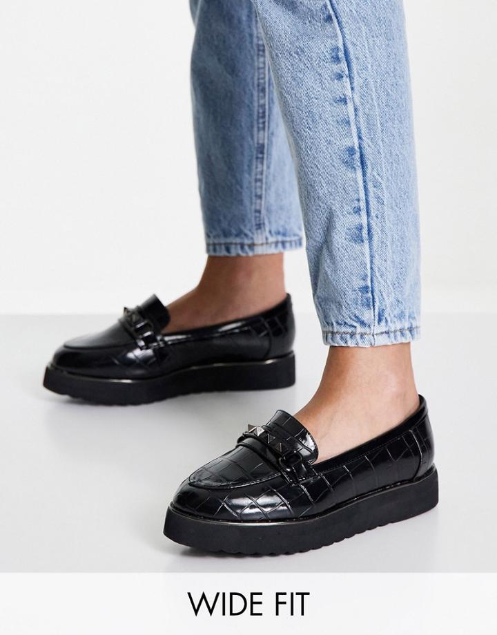 Simply Be Chunky Loafers With Chain Detail In Black Croc