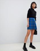Asos Design Ultimate A-line Mini Skirt In Blue Check-multi
