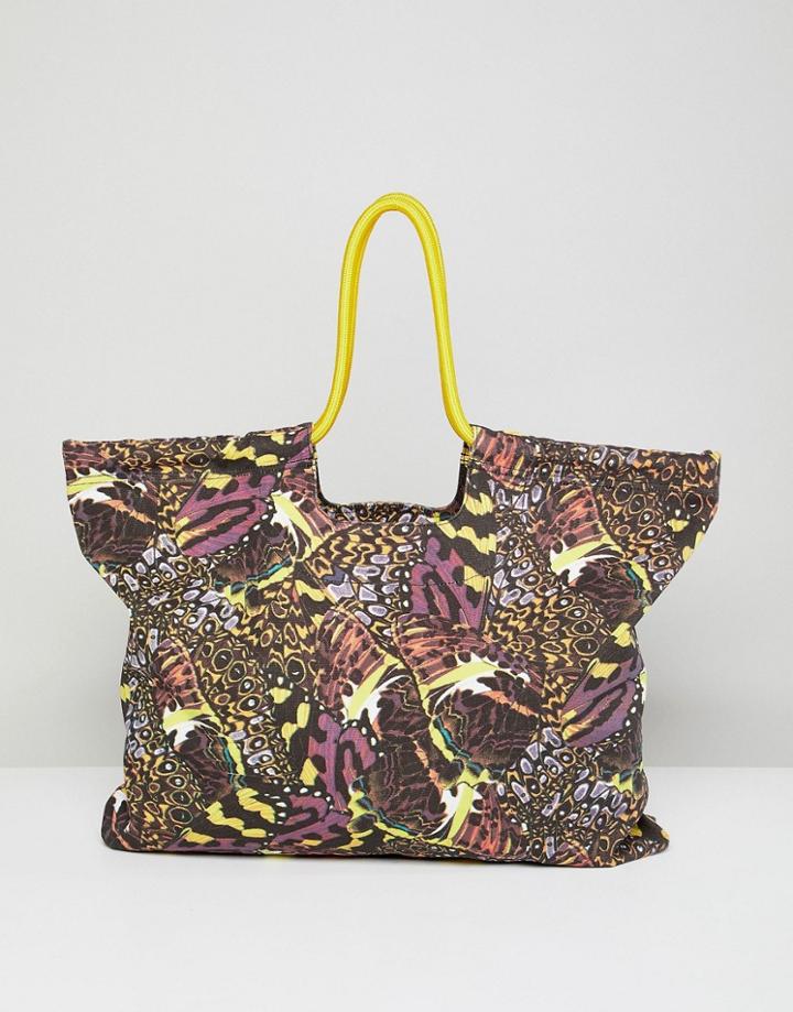 Monki Butterfly Print Beach Bag - Multi