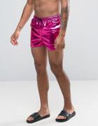 Asos Swim Shorts In Pink Metallic Short Length - Pink