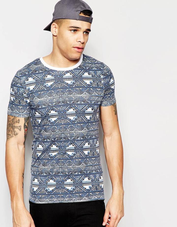 Asos Muscle T-shirt With Geo-tribal Print And Contrast Ringer