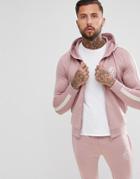 Gym King Muscle Poly Track Hoodie In Pink With Side Stripe - Pink