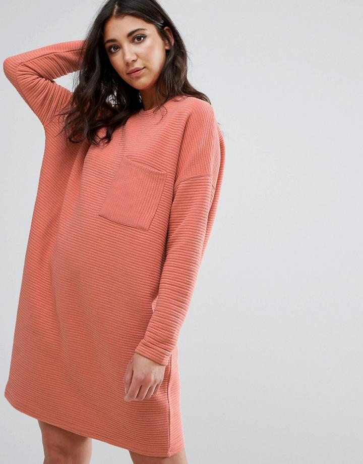 Missguided Orange Ribbed Pocket Sweater Dress - Pink