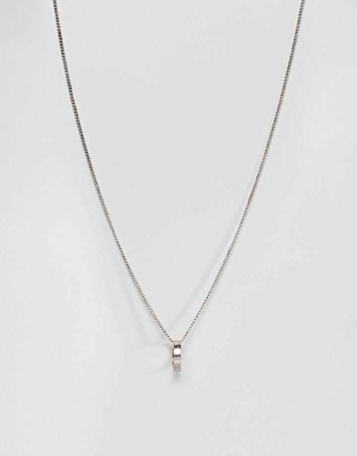 Asos Necklace With Ring Pendant In Burnished Silver - Silver