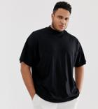 Asos Design Plus Oversized T-shirt With Seam Detail & Turtleneck In Black - Black