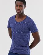 Selected Homme Scoop Neck Top In Navy Stripe