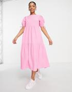 Influence Tiered Midi Dress In Pink Stripe