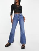 Topshop 90s Flare Recycled Cotton Blend Jean In Mid Blue