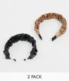 Asos Design Pack Of 2 Ruched Headbands In Leather Look-multi