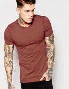 Asos Extreme Muscle T-shirt With Crew Neck And Stretch - Hot Cinder