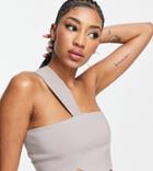 Vesper Tall One Shoulder Strap Detail Crop Top In Taupe - Part Of A Set-gray