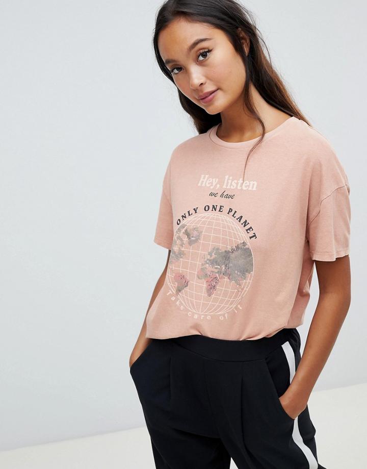 Pull & Bear Take Care Planet T-shirt In Rust - Red