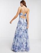 Asos Design Floral Sequin Embellished Strappy Back Maxi Dress In Blue-blues