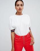 Prettylittlething Sporty Stripe Trim T-shirt In White - White