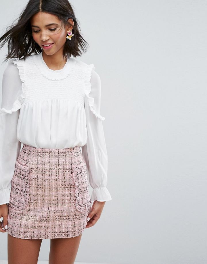 Sister Jane High Neck Blouse With Shirring Detail - White