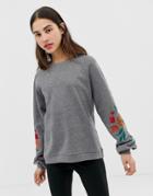 Ichi Embroidered Sleeve Sweatshirt - Gray