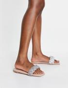 Simmi London Latana Jewelled Plait Slide Sandals In Beige-neutral