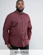 Asos Plus Regular Fit Shirt In Burgundy - Red