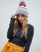 Pull & Bear Multi Stripe Knitted Boble Hat With Pom Pom - Red