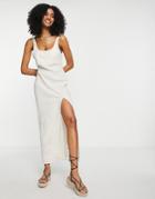Asos Design Linen Scoop Neck Maxi Sundress With Split In Natural-neutral