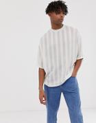 Asos Design Oversized T-shirt With Half Sleeve In Woven Linen Fabric - White