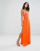 Prettylittlething Wide Leg Split Jumpsuit - Orange