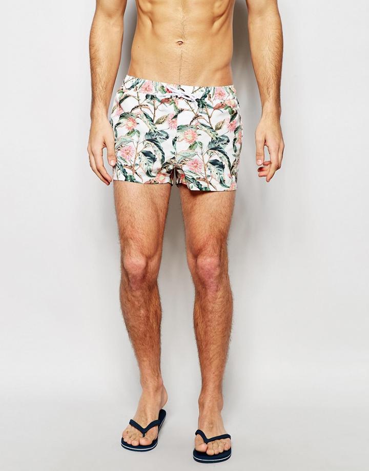 Asos Short Length Swim Shorts With Tropical Floral Print - Multi