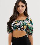 Fashion Union Petite Ruched Top With Balloon Sleeves In Floral-multi