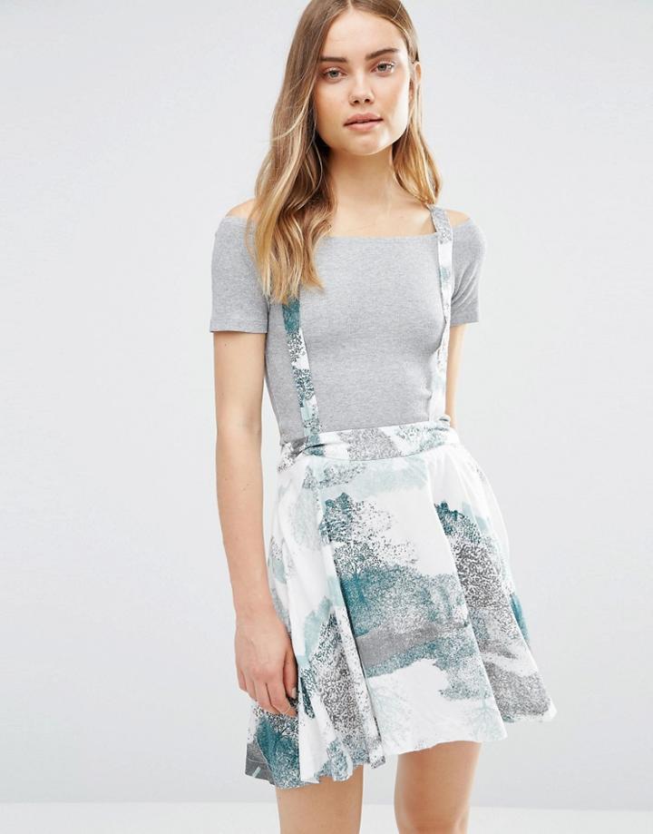 First & I Printed Skirt With Braces - Multi