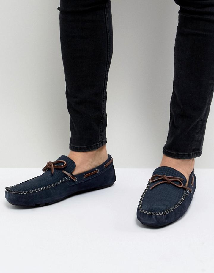 Dune Driving Shoes In Navy Suede - Blue