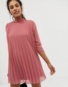 Asos Design Pleated Trapeze Mini Dress-pink