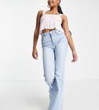 Bershka Petite Clean Flare Jeans In Light Blue