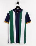 Le Breve Half Zip Stripe T-shirt In Navy