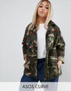 Asos Curve Camo Jacket With Badges - Multi