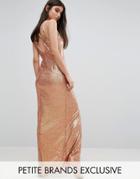 Naanaa Petite Allover Sequin Cross Back Maxi Dress - Pink