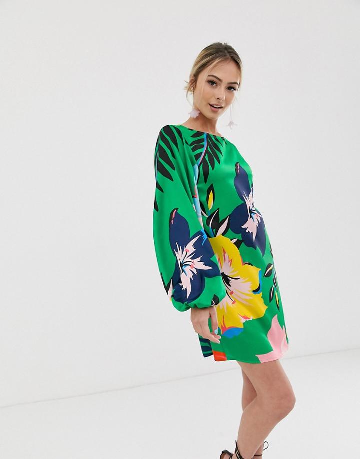 Liquorish Mini Dress In Overscaled Green Floral