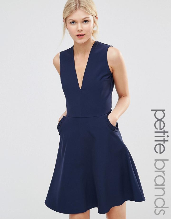 Alter Petite Ruffle Pocket Pinafore Dress - Navy